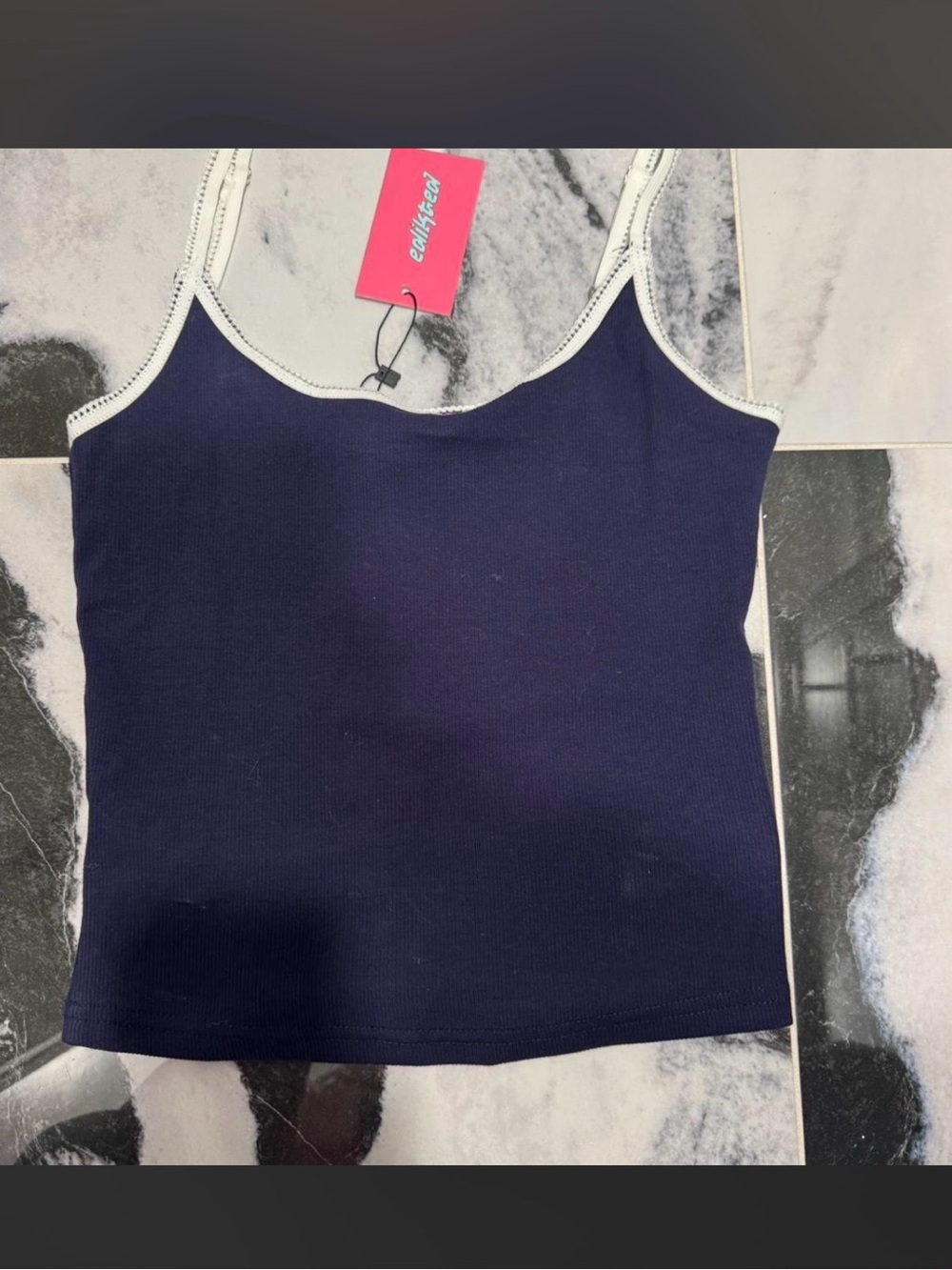 Edikted Navy Tank with White Contrast Trim